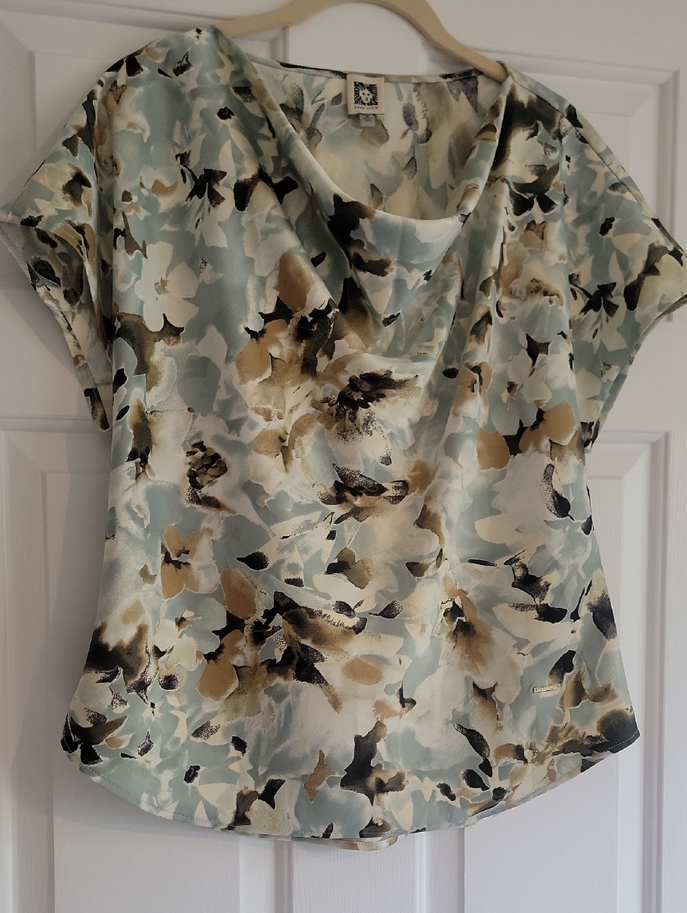 Anne Klein Neutral Elegant Cowl-Neck Blouse